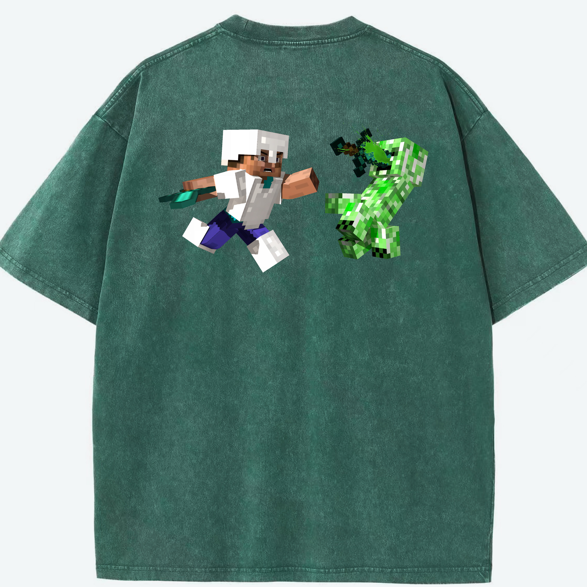 （画像用） マインクラフト ブロックの世界 Minecraft MC Block world 綿100% ヴィンテージ風 半袖Tシャツ（背面プリント）